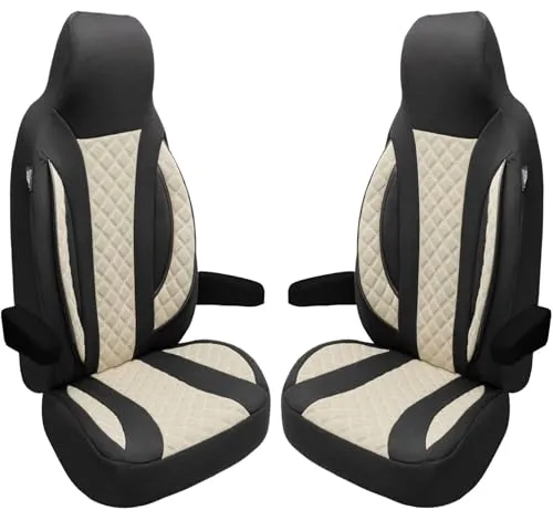 BREMER SITZBEZÜGE für Forster Teilintegriert - 2-tlg. Set in Schwarz/Beige - Hochwertige Schonbezüge für Forster Teilintegriert, langlebig und pflegeleicht. Schützen Sie Ihre Sitze vor Abnutzung und Schmutz, mit einfacher Montage und praktischem Stauraum.