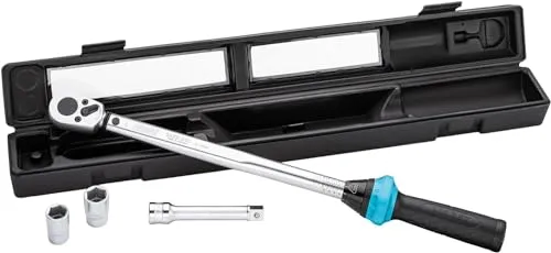 Hazet Drehmoment-Schlüssel-Satz 5122-2CT/5 - Präziser Anzug für Radmuttern - Drehmomentschlüssel mit hörbarem Signal und Einstellbereich von 40-200 Nm, ideal für Reifenwechsel und Radmontage. Ergonomisches Design für exaktes Arbeiten.