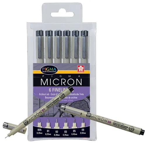 Sakura Pigma Micron Fineliner-Set schwarz, 6 St.