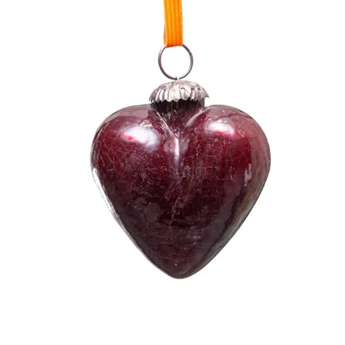 Antikas - Christbaumkugelset, Herz, 12er Set | Glas, rot | H10,0xB9,5cm