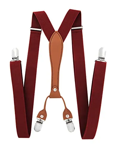 axy Herren Hosenträger breit 2,5 cm mit 4 Starken Clips X-Form und Damen PU25 (Weinrot)