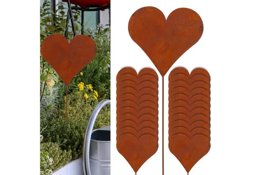 CEPEWA Gartenstecker Gartenstecker 24er Set Herz Rost-Design Garten (24-St)