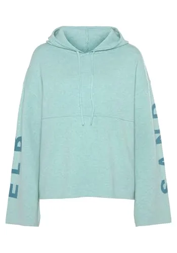 Hoodie ELBSAND Damen 36/38 blau-türkis - Modischer Damen Hoodie aus weichem Feinstrick mit Logostickerei, lässig geschnitten und hüftlang, ideal für entspannte Loungewear.
