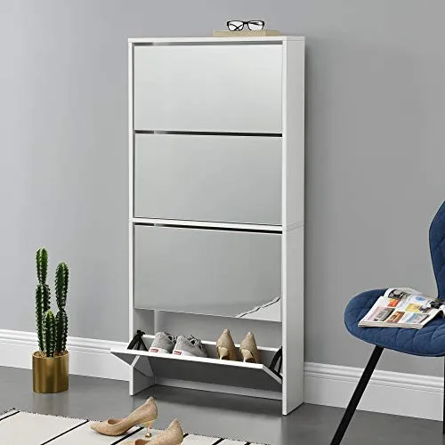 [en.casa] Schuhkipper Vogar - Stilvoller Schuhschrank für 12 Paar Schuhe - Schuhablagen mit verspiegelter Türfront und Platz für bis zu 12 Paar Schuhe – ideal für eine ordentliche und elegante Schuhaufbewahrung in jedem Zuhause.