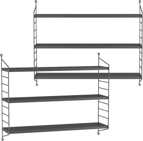 [en.casa] Modulares Wandregal Strängnäs 2er Set Dunkelgrau - Stilvolles 2er Set Wandregale mit 3 Ablageflächen, ideal für Küche, Wohnzimmer oder Bad. Robuste Stahlkonstruktion für bis zu 5 kg pro Regal. Perfekt zur stilvollen Präsentation und Organisation.