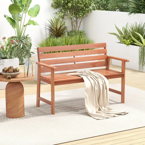 GOPLUS Gartenbank wetterfest, 2-Sitzer Holzbank für Outdoor - Gartenbänke: Robuste und elegante 2-Sitzer Holzbank, bis zu 180 kg belastbar, ideal für entspannende Momente im Freien mit ergonomischem Design und atmungsaktiver Sitzfläche.