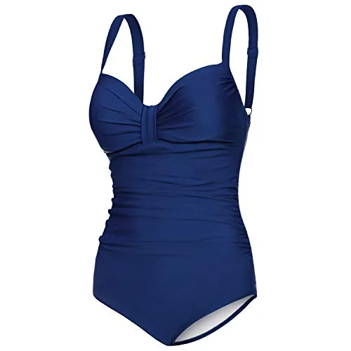 Aqua Speed einteiliger Badeanzug schick Damen | Damenbadeanzug Strand | Blauer Badebekleidung mit Bügeln | Push Up Bathing Suits Women | Once Piece Swimsuit | Blau, Gr. 40 - D - E | Olivia