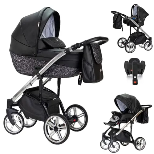 Kinderwagen-Set 5 in 1 Vip Lux inkl. Sportsitz, Autositz und Iso Base - 13 Teile - in 18 Farben