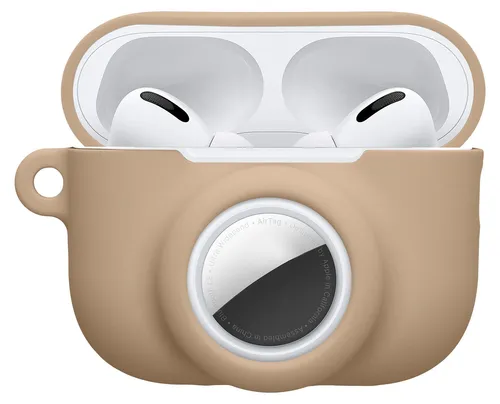 kwmobile 2-in1 Schutzhülle für Apple Airpods Pro 3 Hülle - Kopfhörer Silicon Case kompatibel mit AirTag - stoßfestes Cover mit Karabiner - Beige