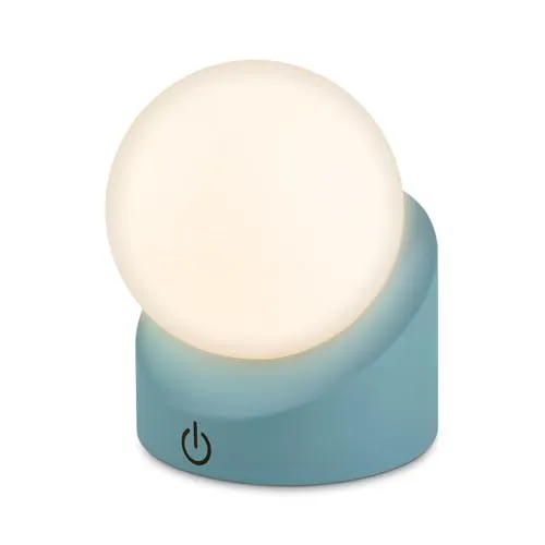 BRILONER - Mini LED Tischlampe kabellos IP54 mit Touch, dimmbar in Stufen, Akku & Lichtquelle tauschbar, Nachttischlampe, Kugel, LED Lampe, Akku Tischleuchte, Outdoor Lampe, 10x8x9 cm, Blau