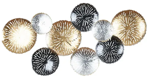 Levandeo® Metallbild, 3D Wandbild 115x56cm Ringe Kreise Metall Gold Schwarz Deko Teller