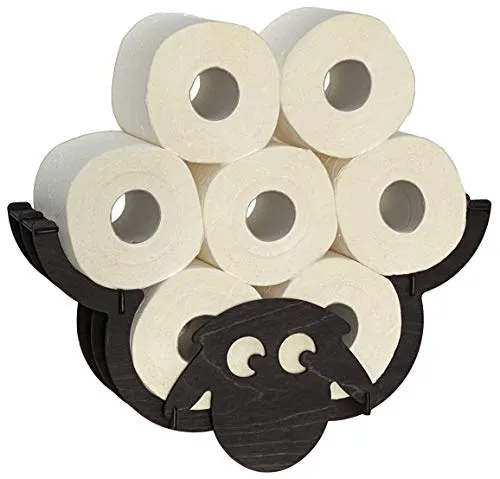 DanDiBo Toilettenpapierhalter Schaf Wand Schwarz Holz - Toilettenpapierhalter aus Holz im Schafdesign, bringt einen charmanten Akzent in Ihr WC und bietet Platz für Ersatzrollen.