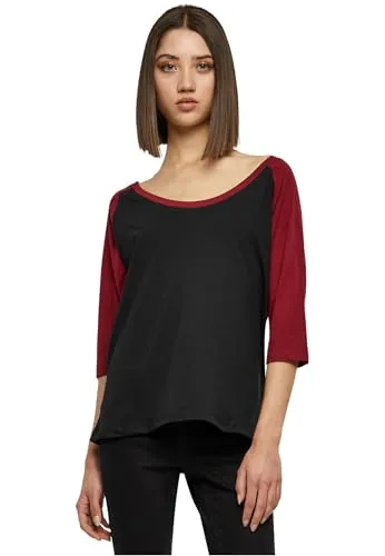Urban Classics Damen T-Shirt Ladies 3/4 Contrast Raglan Tee TB733, Gr. X-Small, Mehrfarbig (blk/Burgundy 651)