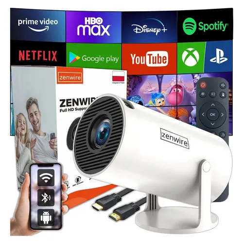 Mini Beamer mit Android – 4K Full HD Tragbarer Projektor, 360 Grad Drehbare Halt