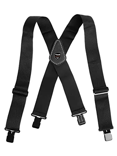 kwb Hosenträger elastisch 908110, X-Form mit Metallclips, schwarz - Werkzeuggürtel mit elastischem Stretch-Gurtband für festen Halt, individuell einstellbar und verstärkt mit Lederplatte für zusätzlichen Komfort.