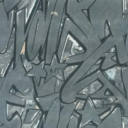 Rasch Tapete 202021 - Papiertapete mit Graffiti-Muster in Grau - 10,05m x 0,53m (LxB)