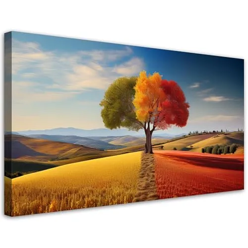 Feeby Bild auf Leinwand - Wandbilder Wohnzimmer Aesthetic - Bunte Baum-Natur-Abstraktion - 80x40 1tlg - Schlafzimmer Wandekoration - Bilder Zimmer - Living Room - Deko Wandbilder - Moderne Bild