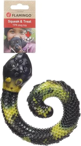 Flamingo Hundespielzeug – Sneaky Schlange Gelb/Schwarz – TPR, befüllbar, Quietscher – Länge 17 cm