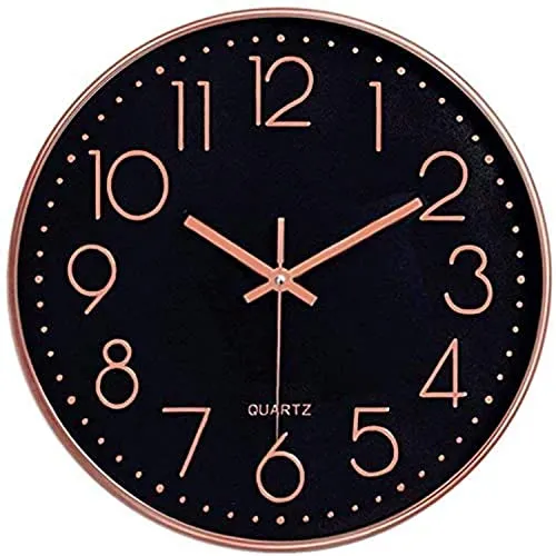 Taodyans Modern Wanduhr 30cm Ohne Tickgeräusche Küche Wand Uhr Quarz Uhr für Büro Klassenzimmer Wohnzimmer Schlafzimmer (Schwarz-rotgold)