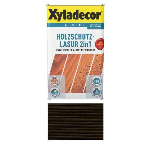 Xyladecor Holzschutzlasur 2in1 für Außen - Ebenholz 750ml - Xyladecor Holzschutzlasur 2in1 für Außen in Ebenholz schützt Holz bis zu 4 Jahre vor Witterungseinflüssen. Keine Grundierung nötig, ideal für Pergolen, Zäune und mehr. Naturmatt, betont die Holzmaserung.