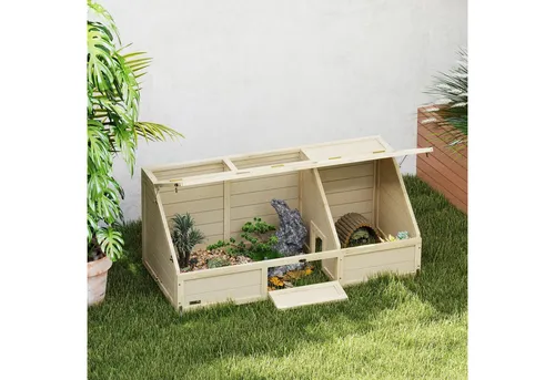 PawHut Schildkrötenhaus aus Holz - Kleintiergehege für draußen mit aufklappbaren Oberseiten für einfache Reinigung und sicherer Verankerung im Boden für optimalen Schutz Ihrer Schildkröten.