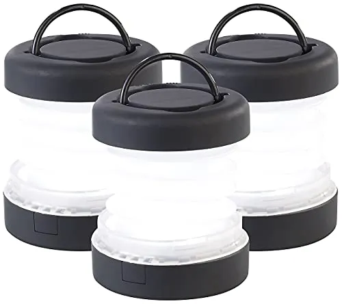 PEARL Campinglampe faltbar: 3er-Set Faltbare Mini-Campingleuchten, Batteriebetrieb, 25 lm, 0,5 W (Faltbare Lampe, LED Lampe Batterie, Taschenlampe)