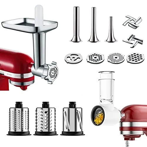 COFUN Zubehör Set für KitchenAid - Fleischwolf & Gemüseschneider - Fleischwölfe für KitchenAid, inklusive hochwertigem Fleischwolf mit 4 Mahlscheiben und multifunktionalem Gemüseschneider für köstliche Gerichte und einfache Handhabung.