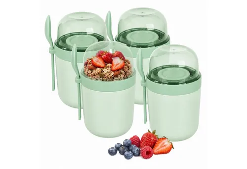 relaxdays Müslibox Müslibecher to go 4er Set, Kunststoff, grün