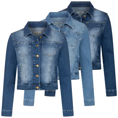 Rock Creek Designer Damen Jeansjacke D-493 - Modische Jeansjacke für Damen in Blau, ideal für jede Jahreszeit. Aus hochwertiger Baumwollmischung, mit Knopfverschluss und praktischen Taschen, perfekt für Freizeit und Reisen.