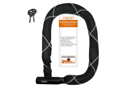 nean Kettenschloss mit Vierkant-Kettenglieder, Gewebeummantelung 8x8x900mm, gehärtete Vierkant-Kette, extrem robuste Hülle, hohe Sicherheit, 90 cm