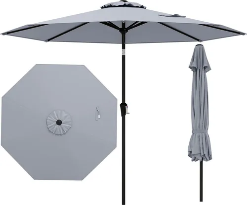 COSTWAY Sonnenschirm 270cm, Gartenschirm, beidseitig um 35° knickbar, Terrassenschirm mit Kurbel, 8 Rippen, Balkonschirm, Marktschirm, Grau