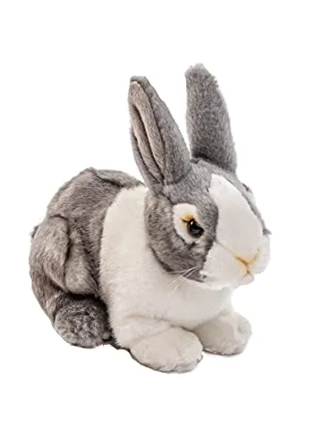 Uni-Toys – Kaninchen grau-weiß, sitzend - 20 cm (Länge) - Plüsch-Hase - Plüschtier, Kuscheltier
