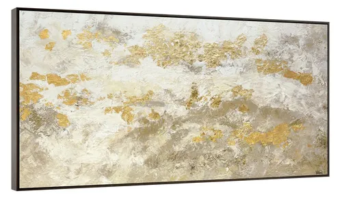 YS-Art Gemälde Glänzendes Gold, Abstraktion, Leinwand Bild Handgemalt Abstrakt Gold Gelbe Beige