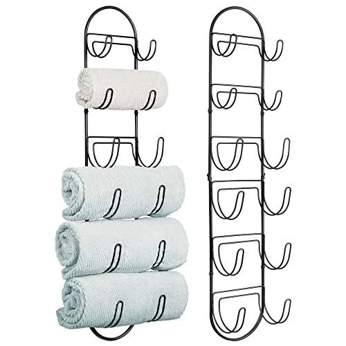 mDesign 2er-Set Handtuchhalter – Stilvolle Wandmontage für modernes Bad - Praktisches 2er-Set Handtuchhalter aus robustem Metall, ideal für die Wandmontage. Perfekt für stilvolle Badezimmer und Gäste-WCs, sorgt für Ordnung und Eleganz in jedem Raum! Schwarz, zeitloses Design.