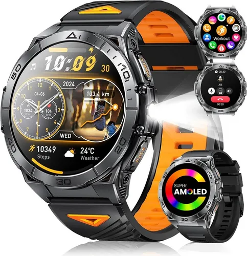 SUNKTA EF16-E Smartwatch - Smartwatch mit 4 cm AMOLED Display, Bluetooth Telefonie und Fitnessfunktionen. Ideal für aktive Männer, wasserdicht und mit langer Akkulaufzeit.