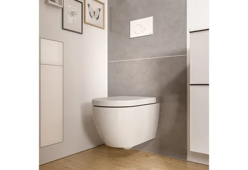 Bernstein Tiefspül-WC VIREO, Wandhängend, Wand-WC Set rund Weiß glänzend Spülrandlos Softclose