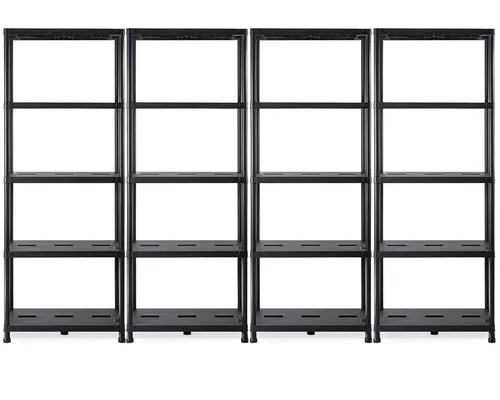 ONDIS24 Steckregal Lagerregal, 71 x 35 x 180 cm, Schwarz - Robustes Steckregal aus Kunststoff mit 4 Fächern und variabel einsetzbaren Einlegeböden. Belastbar bis 180 kg, ideal für Lagerung und Organisation in Werkstätten oder Garagen.