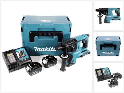 Makita DHR 263 RTJ 2x18V / 36V SDS-Plus Akku Bohrhammer - Leistungsstarker 36V Kombihammer mit 2x18V Akkus, ideal für Bohren und Hammerbohren. Inklusive Schnellladegerät und robustem Systemkoffer für optimale Mobilität.