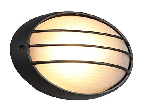 meineWunschleuchte Außenwandleuchte aus Druckguss Aluminium in Schwarz, Fassadenbeleuchtung IP44, Gitterlampe oval Breite 32cm