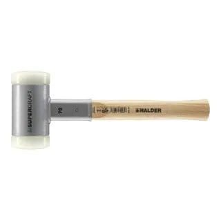 HALDER Schonhammer SUPERCRAFT 3366.070 - Rückschlagfreier Hammer mit 70mm Kopf - Hämmer für präzise Arbeiten, ausgestattet mit 2 austauschbaren Nylon-Einsätzen und einem stabilen Hickoryholzstiel für extrem kraftvolle Schläge.