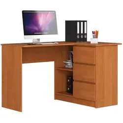 Raumhirsch Furniture Schreibtisch B16, Erle, 124x77x85 cm - Moderner Schreibtisch B16 für Büro und Home-Office. Robuste Laminatplatte, kratzfest und pflegeleicht. Drei geräumige Schubladen mit Soft-Close Mechanismus für eine angenehme Arbeitsumgebung.