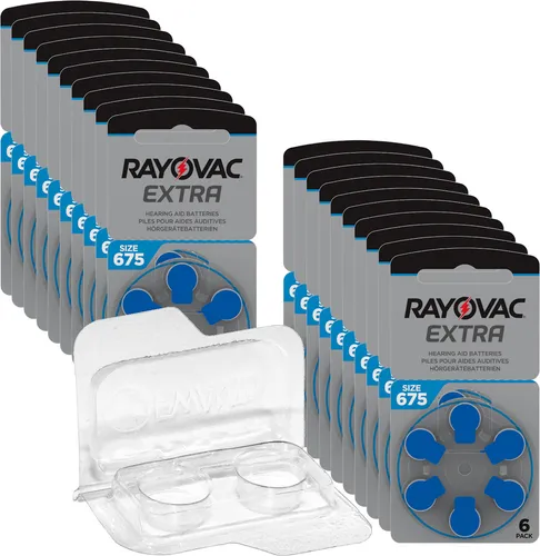 Rayovac Extra Advanced Hörgerätebatterien PR44 blau 675 + Box für 2 Zellen 120