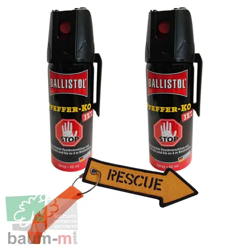 Dosen Pfefferspray BALLISTOL Jet mit je 50 ml + Notfall-Pfeife + Anhänger 2