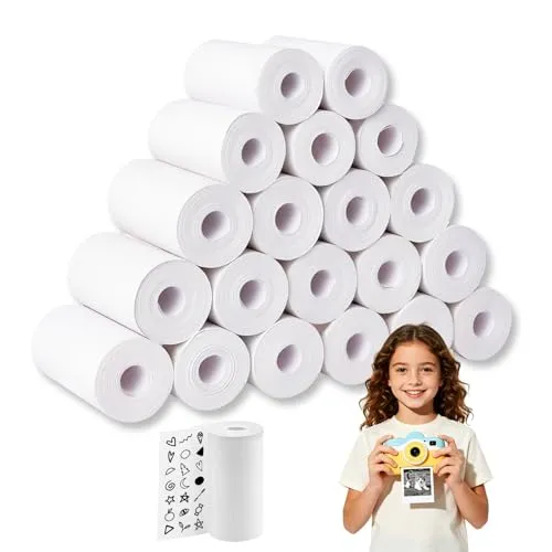 Thermopapier für Sofortbildkamera Kinder, 20 Rollen 57mm x 25mm x 7m Thermopapier Kinderkamera, Thermodrucker Papier weiß, Nachfülldruckpapier für Scrapbooking, Fotos, Notizen, Etiketten