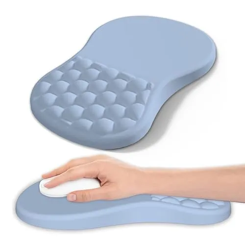 Mauspad mit Handgelenkauflage,Ergonomisches Mousepad zur Linderung von Schmerzen im Karpaltunnel, Memory-Schaum mit Rutschfester Gummi-Basis Office Mat für Computer, Laptop, Desktop (Blau)
