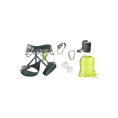 Edelrid Climbing Package II Kletterset (Größe 82-112cm, grau) - Kletterset Einsteiger mit allem, was du brauchst: Gurt, Sicherungsgerät, Karabiner und Chalk Bag für sicheres und komfortables Klettern.