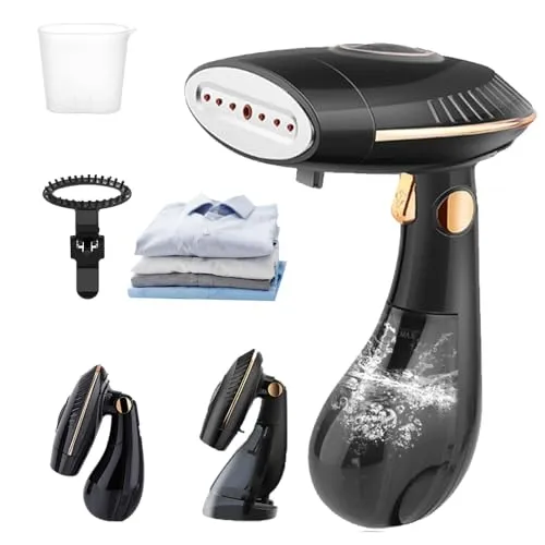 WRQIOO Steamer Dampfglätter 1500W, Dampfglätter Reise mit 168ML&288ML 2 Wassertank, Faltbar, 30s Schnelles Aufheizen, Dampfbügler Handgerät, Dampfbürste für Kleidung für Zuhause und Reisen