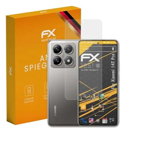atFoliX Displayfolie kompatibel mit Xiaomi 14T Pro Schutzfolie, entspiegelnde und stoßdämpfende FX Folie (3X)