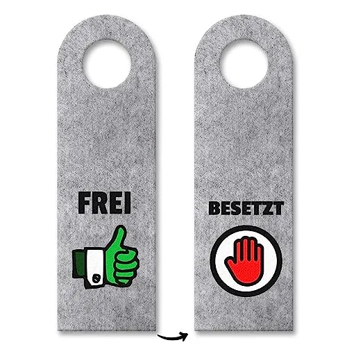 Frei und Besetzt Türhänger in Grau mit grünen und roten Symbolen für die Toilettentür oder das WG-Badezimmer Besetzt Türschild aus Filz Frei Türanhänger