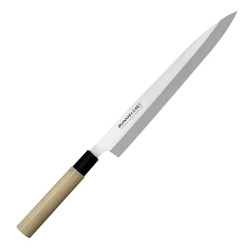 GLOBAL Lachsmesser Bunmei 1804/270 Sashimi 27 cm - Dämmstoffe: Das Meisterwerk aus Japan mit 27 cm Cromova 18 Stahlklinge und ergonomischem Honoki-Holzgriff sorgt für präzise Sashimi-Schnitte und höchsten Komfort – ideal für Profiköche und Sushi-Liebhaber.